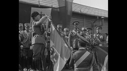 Benito Mussolini decorates relatives of men who died in polar flight of Airship Italia News Clip