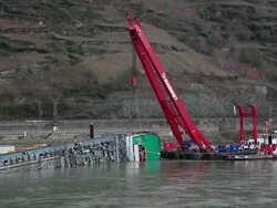 MS View of Capsizing crude oil vessell /  St. Goar, Rhineland-Palatinate, Germany  Stock Footage