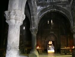 Geghard monastery, interior view of the monastery Stock Footage