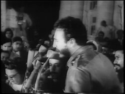 B/W 1961 SIDE VIEW Fidel Castro giving impassioned speech / newsreel Stock Footage