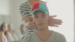 Teasing a handsome kid Stock Footage