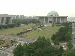 WS T/L View of National Assembly Building in Yeouido Island / Seoul, South Korea Stock Footage