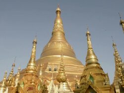 MS Shot of The golden Stupa of famous Shwedagon Pagoda / Yangon, Yangon Division, Myanmar Stock Footage