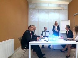 DOLLY: In the conference room Stock Footage