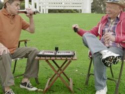 MS TU Shot of two senior men playing backgammon / Venice, California, United States Stock Footage