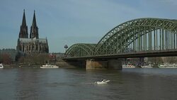 Rhine River,Hohenzollern Bridge with Cologne Cathedral, Cologne, North Rhine-Westphalia, Germany Stock Footage