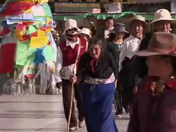 Tibetan pilgrims in front of Jokhang Temple News Clip