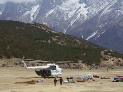 WS View of helicopter delivers supplies to Sherpa's / SoluKhumbu, Nepal Stock Footage