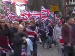 Loyalists Protesters March Through Belfast News Clip