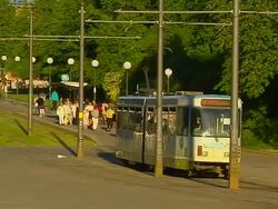 Pan Left Shot Tram Eastern Norway Oslo Norway Stock Footage