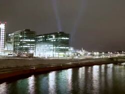 MS T/L Shot of Berlin central station and river at night / Berlin, Germany  Stock Footage