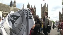 Disability rights campaigners protest outside Parliament News Clip