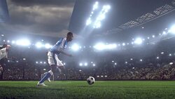 Soccer player kicks a ball on stadium Stock Footage