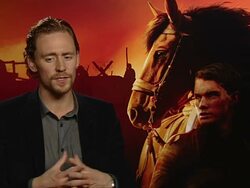 INTERVIEW: Tom Hiddleston on the death scene and Steven SpielbergÃs acting notes at War Horse Interviews at the Claridge's Hotel on on January 9, 2012 in London, England (Foootage by Getty/Wire) Stock Footage