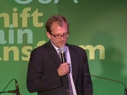 SPEECH: Matt Petersen (CEO of Global Green USA) honors a fellow supporter who passed away at the Global Green USA Celebrates 15th Annual Millennium Awards at Santa Monica CA. (Footage by WireImage Video/Getty Images Entertainment Video) Stock Footage
