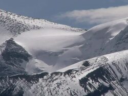 MS View of ice covered mountain next to Maligne lake / Jasper, Alberta, Canada  Stock Footage