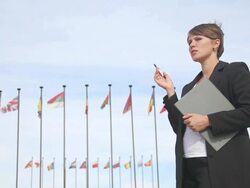 business woman with a folder and pen Stock Footage