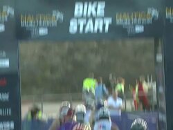 ATMOSPHERE - Bikers at Nautica Malibu Triathlon Presented by Equinox on 9/8/13 in Malibu, CA. Stock Footage