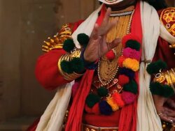 Midsection view of a kathakali dancer performing In the palace, Ballabgarh, Haryana, India Stock Footage