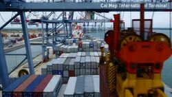 Shipping containers being loaded onto a container ship Stock Footage