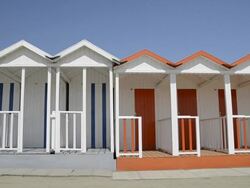 MS Shot of Beach huts / Forte dei Marmi, Tuscany, Italy Stock Footage