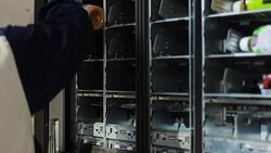 working man refill product vending machine Stock Footage