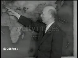 1947: ARLINGTON, VIRGINIA: Pentagon w/ Potomac River FG. Columns of Pentagon. Sign: Sec of Air Force, Undersec of Air Force. Chairman of Air Policy Commission Thomas K. Finletter (1893-1980) SOT saying French Morocco important, setting up US bases. Instructional Video