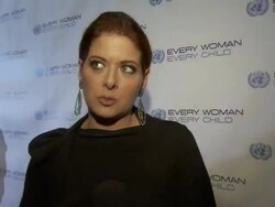 INTERVIEW:  Debra Messing talks about her role as PSI Global Health Ambassador and how the organization supports the Every Woman Every Child initiative at United Nations Every Woman Every Child Dinner 2012 Stock Footage