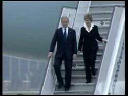 President Bush arrives in Romania ahead of NATO summit News Clip