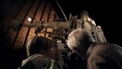 Grandfather with Grandson in observatory Stock Footage