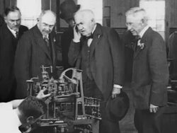 Thomas Edison visiting General Electric plant Stock Footage