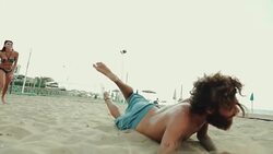 Friends play beach volley and have fun Stock Footage