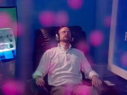 MS Shot of oxygen bar with man relaxing in chair, breathing withpink atmosphere / Minneapolis, Minnesota, United States Stock Footage
