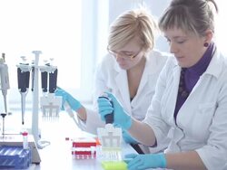 two females in laboratory HD slow motion Stock Footage