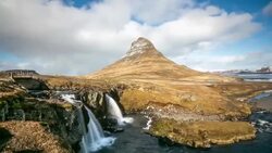 HD Time-lapse: Kirkjufell Mountain Snaefellsnes Peninsula, waterfall landscape Iceland Stock Footage