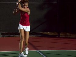 WS, ZI, ZO, Young woman playing tennis, Santa Barbara, California, USA Stock Footage