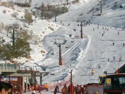 WS ZO Tourist at ski resort during winter / Mount Hermon, Upper Galilee, Isarel Stock Footage