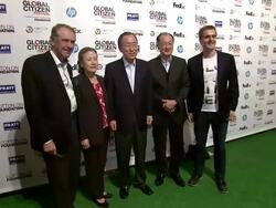 Jim Yong Kim and Hugh Evans at 2013 Global Citizen Festival in Central Park To End Extreme Poverty Stock Footage