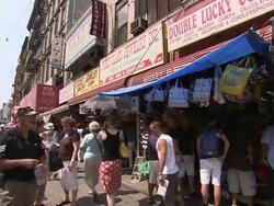 MS, Crowded street market in Chinatown, New York City, New York, USA Stock Footage