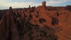 Swooping shot on the Tower Arch at The Arches National Park Stock Footage