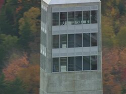 MS AERIAL DS View of tourist enjoying at Penobscot Narrows Bridge / Maine, United States Stock Footage