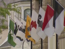 CU PAN Shot of flags Stock Footage