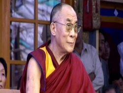 MS  Dalai Lama listening  to  marching band AUDIO / Dharmasala, Himachal Pradesh, India Stock Footage