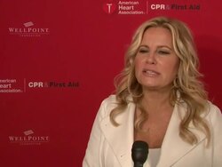 INTERVIEW: Jennifer Coolidge talks about her reasons for working with AHA and wanting to save a life at American Heart Association's Hands-Only CPR Campaign Launch Stock Footage
