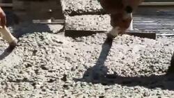 Concrete being poured onto prepared construction foundation. Stock Footage