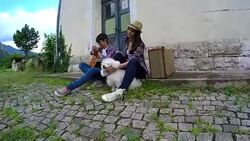 Young couple in love playing acoustic guitar in the park Stock Footage