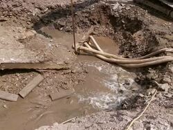MS Shot of bridge construction site, preparing demolition of old bridge at Saar rive / Wiltingen, Rhineland Palatinate, Germany Stock Footage