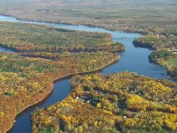 WS ARIEAL View of Penobscot river / Maine, United States Stock Footage