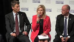 Toronto Affordable Housing Summit 2016: Bonnie Crombie, Mayor of Mississauga, Explains Challenges and Problems in the City She Leads... Stock Footage