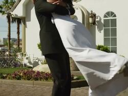 MS TU Newly wed couple spinning around outside chapel / Las Vegas,Nevada,USA Stock Footage